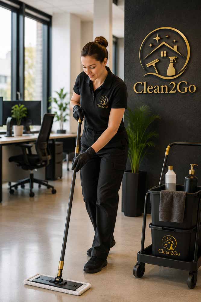 Clean2Go-Mitarbeiterin bei der Reinigung
